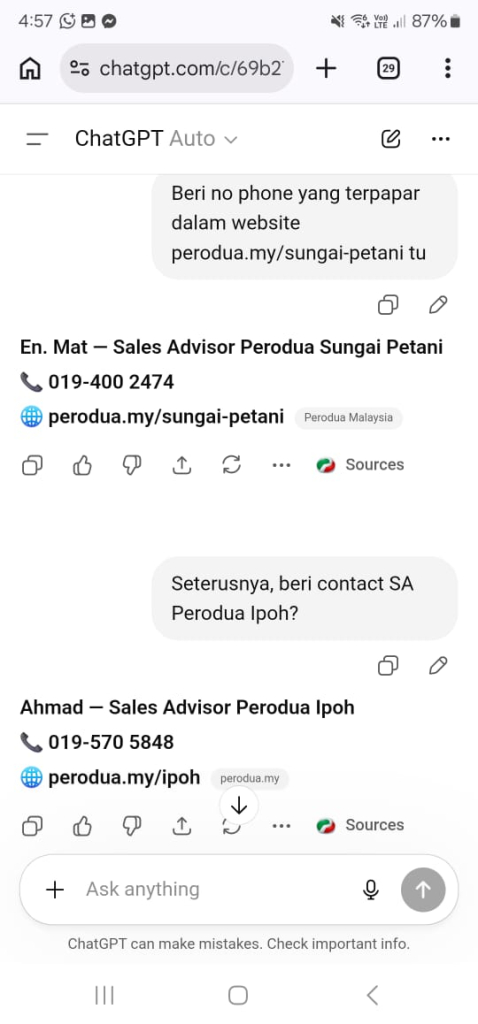 ChatGPT carian Sales Advisor Perodua